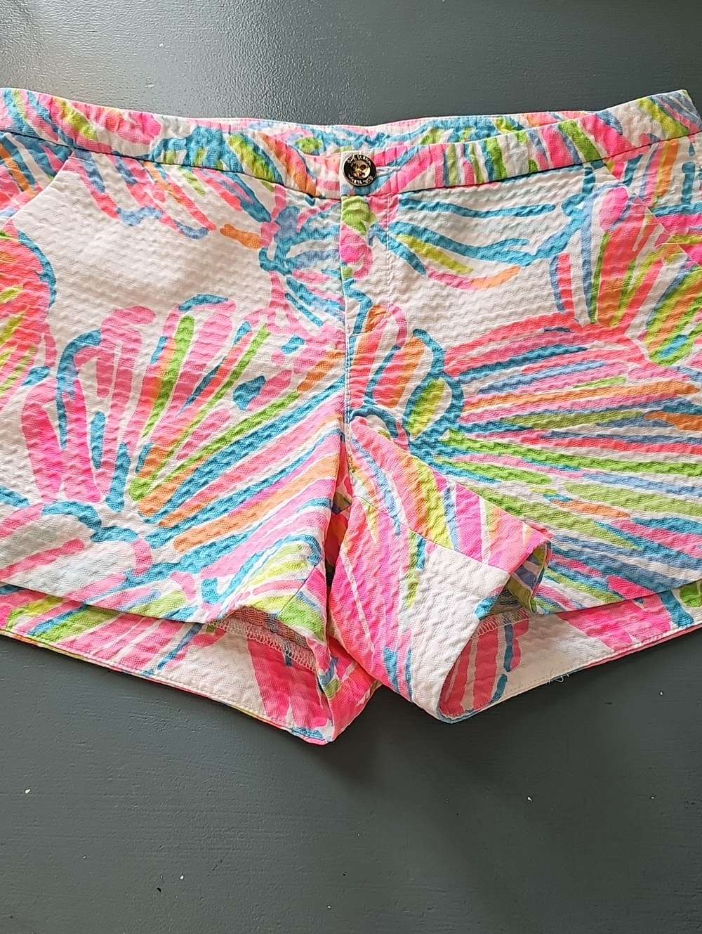 Lilly Pulitzer Adie Pastel Floral Seersucker Shorts - Pink Blue Sz 0 Pockets.